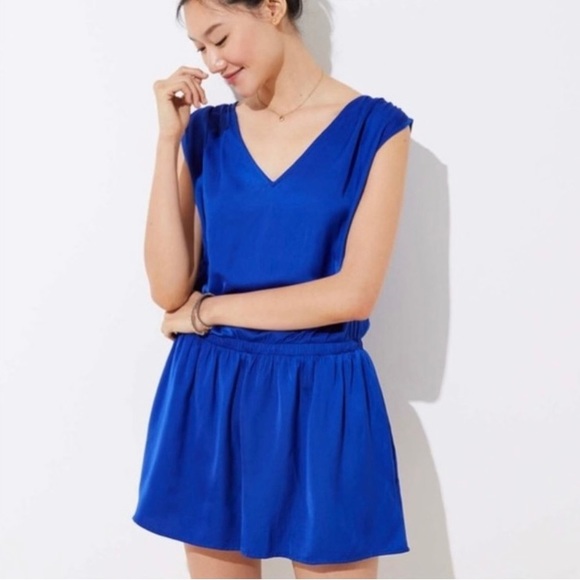 Ann Taylor~Loft~NWT~Blue Satin‎ Sleeveless Romper~Sz M - Picture 1 of 12